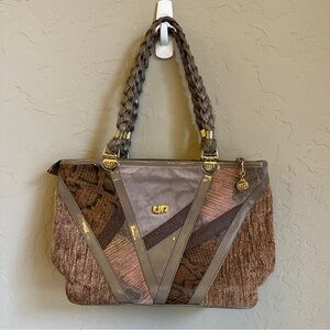 Vintage Shoulder Multi material‎ carpet purse with gold hardware zipper top